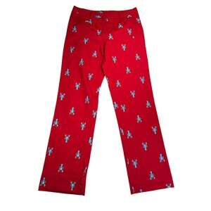 Lilly Pulitzer Pants Womens 4 Red Turquoise Embroidered Lobster Straight Leg